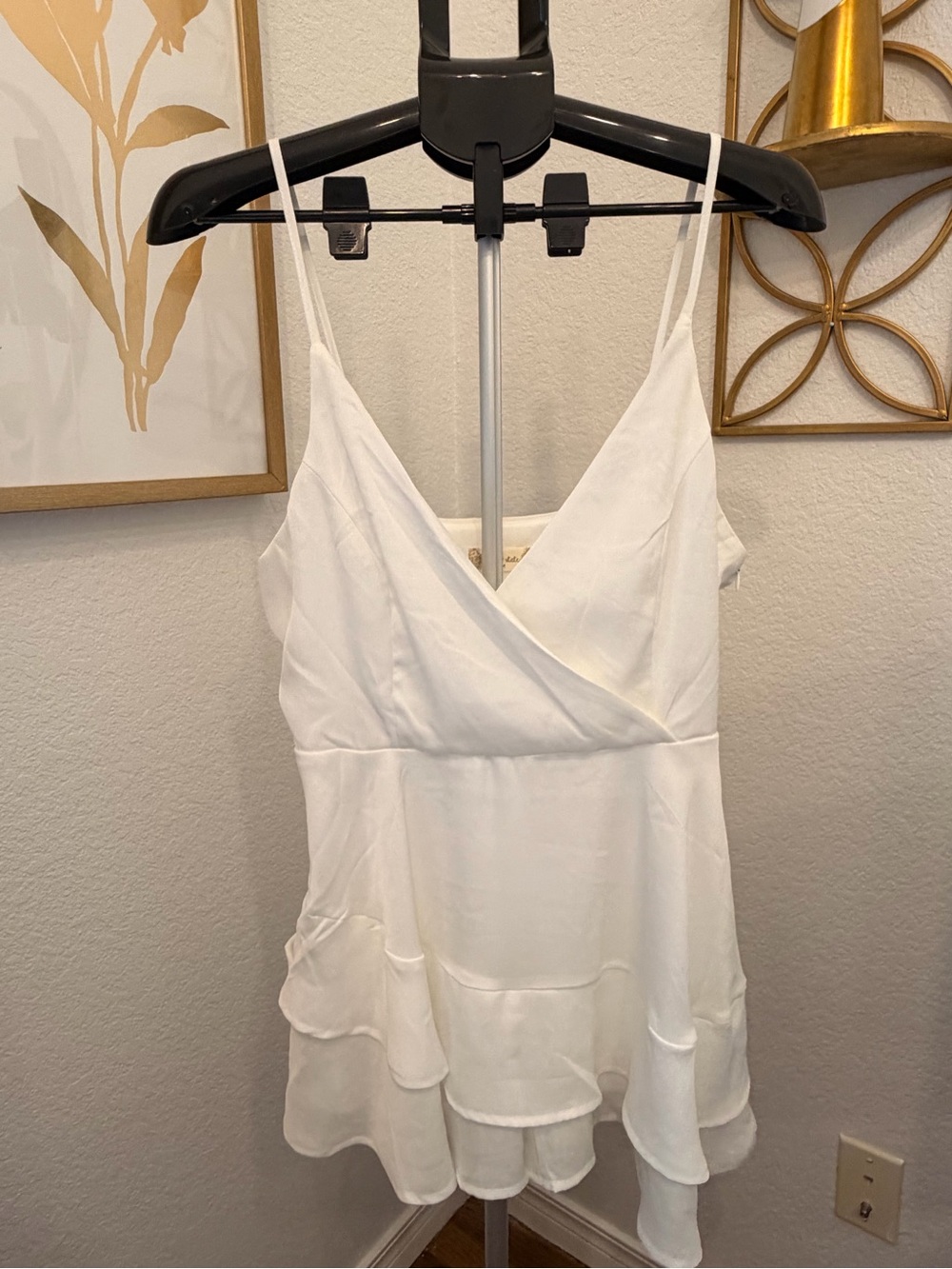 Altar’d State White Spaghetti Strap Ruffle Hem Dress ~ Size Medium